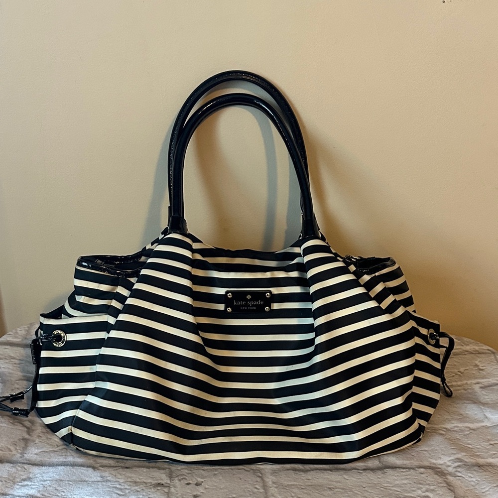 Kate Spade New York Black and White Striped Tote Bag